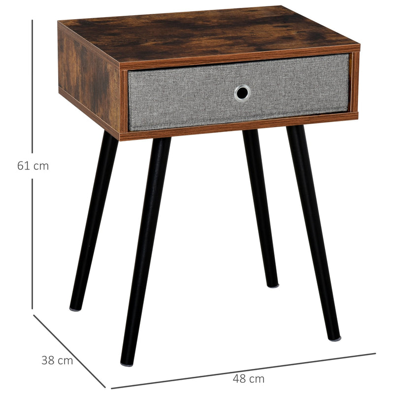 Side Table, Nightstand, End Table with Removable Fabric Drawer, Retro Style Accent Furniture with Wooden Legs, Rustic Brown and Black Chic Legs