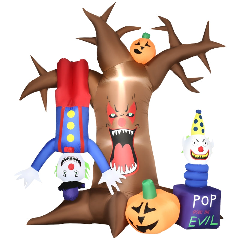 Halloween Inflatable Ghost Tree with Clowns and Pumpkins 7'