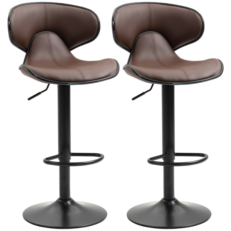 HOMCOM Brown Adjustable Swivel Bar Stools Set of 2, Barstools for Counter Bar