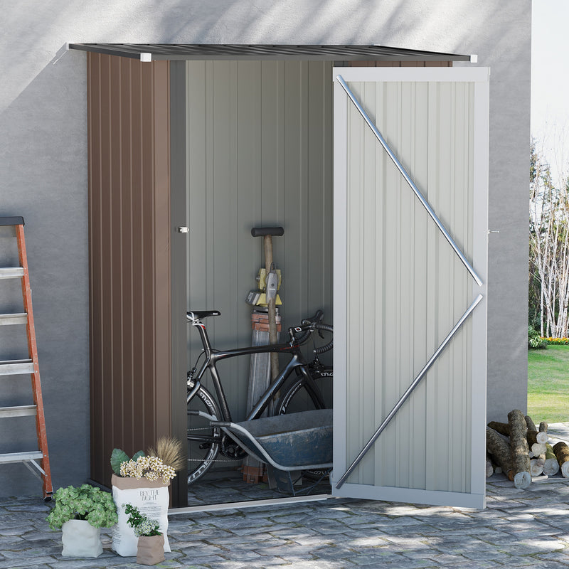 Outsunny Outdoor Storage Shed Steel Garden Shed with Lockable Door Brown