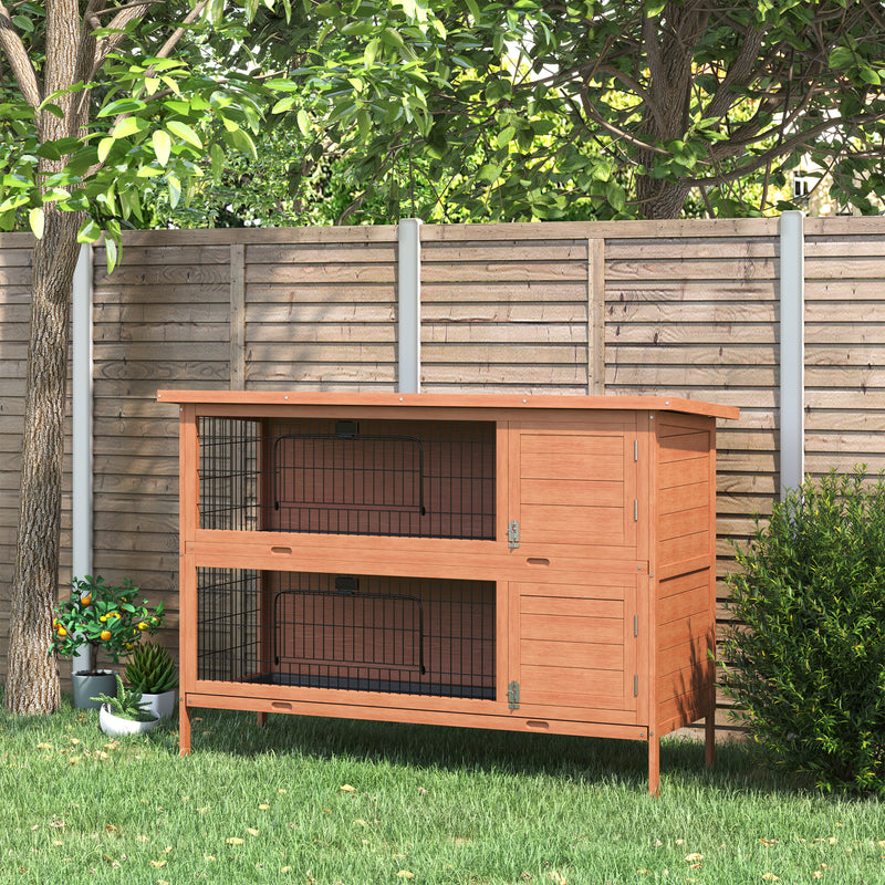 PawHut 54 Inch Large Rabbit Hutch Guinea Pig Hutches with Sliding Trays Outdoor