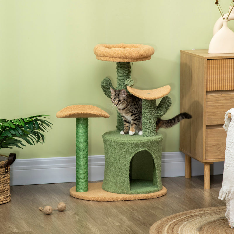 PawHut Multi Level Cat Tree w/ Scratching Post, Cat House, Bed - Green