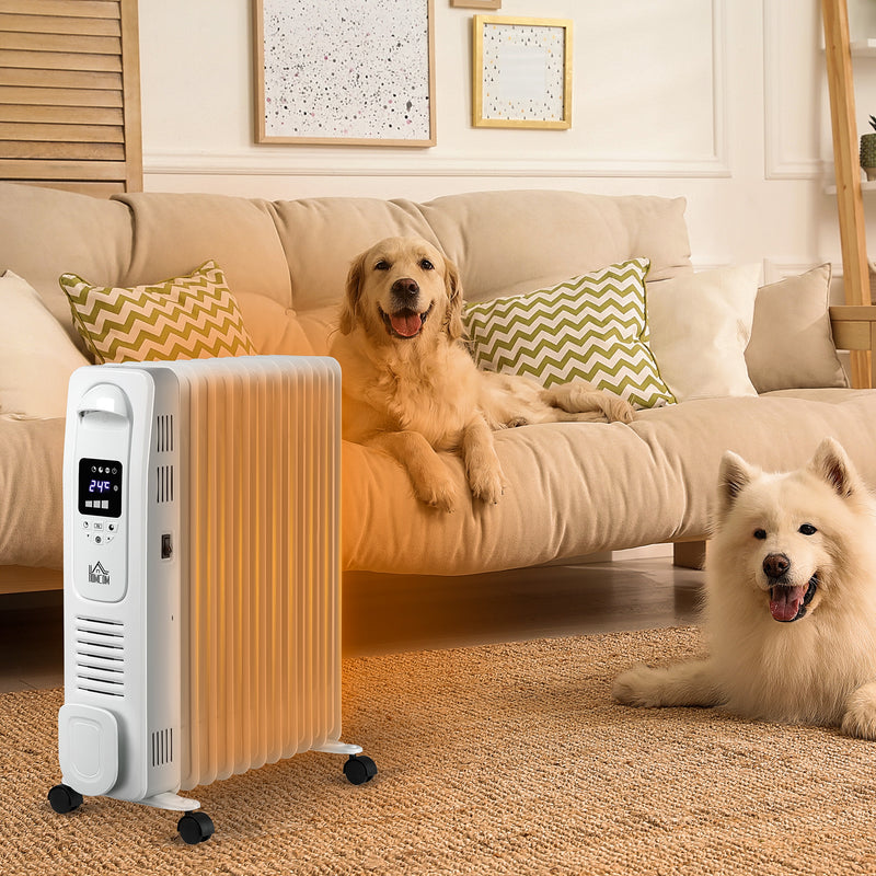 HOMCOM 2720W Oil Filled Portable Radiator Heater w/ Remote Control - White