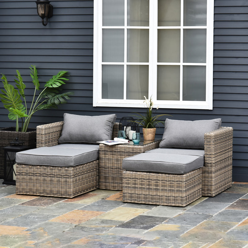 Outsunny 5 Pcs Rattan Garden Furniture Set Single Sofa Stool Coffee Table