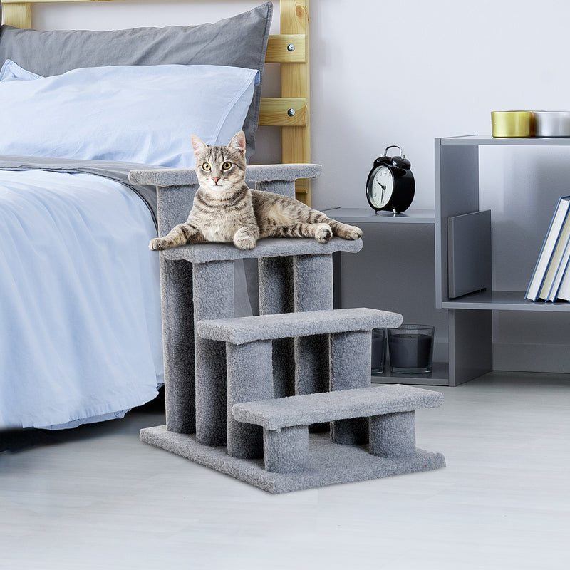 PawHut Dog Steps for Bed 4 Step Pet Stairs for Sofa Dog Cat Climb Ladder Grey