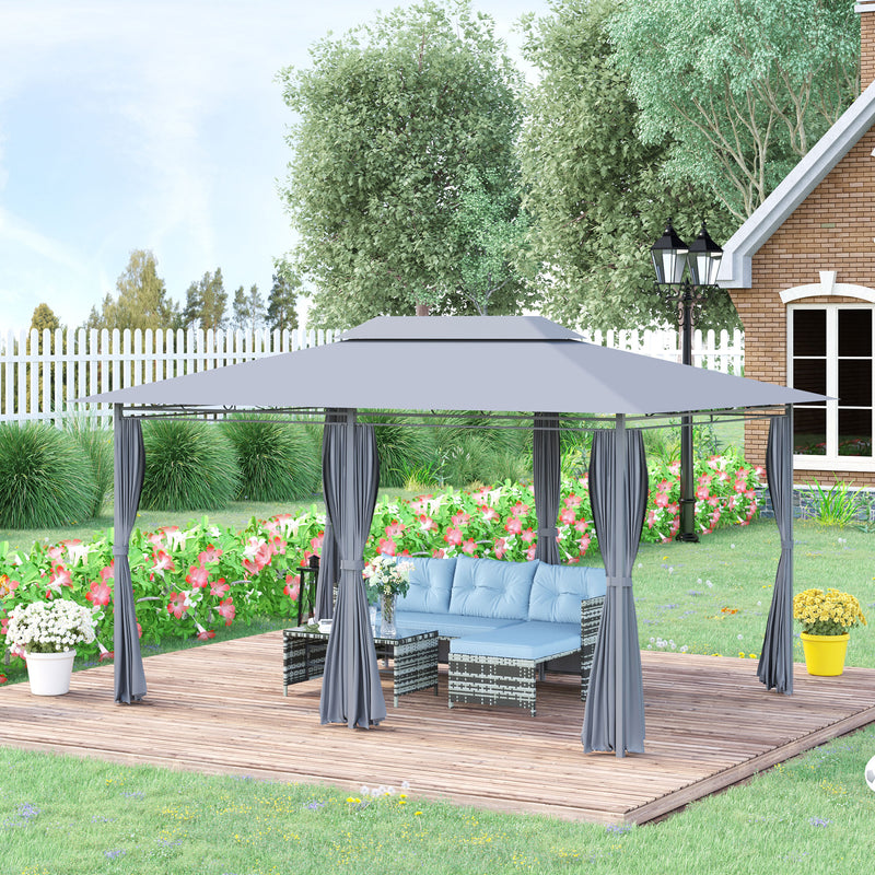 Outsunny 3 x 4m Outdoor 2-Tier Steel Frame Gazebo with Curtains Outdoor Backyard