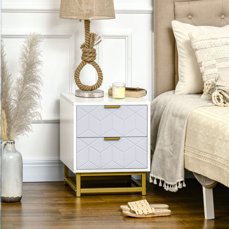 HOMCOM Bedside Table, Sofa Side Table W/ 2 Drawers Living Room, Bedroom