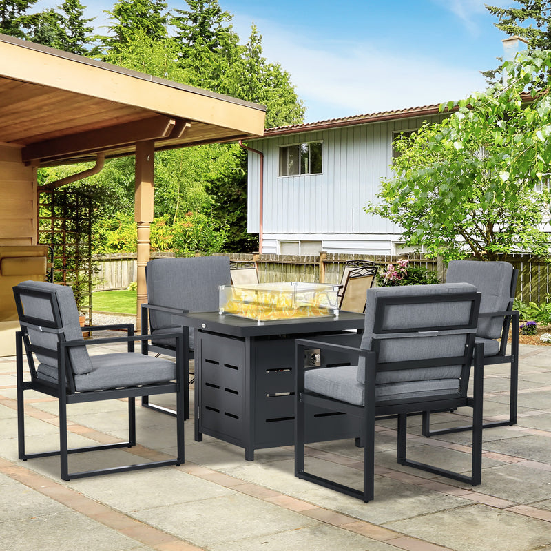 Outsunny 4 Seater Aluminium Garden Furniture Set with Gas Firepit Table, Grey