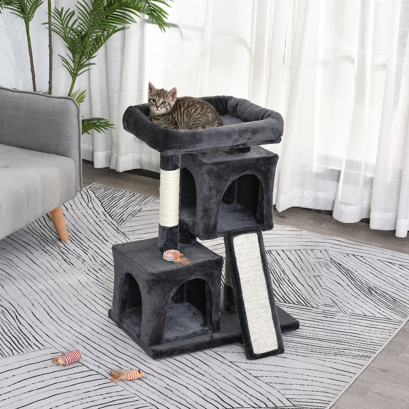 PawHut Cat Rest & Play Activity Tree w/ 2 House Perch Scratching Post Black