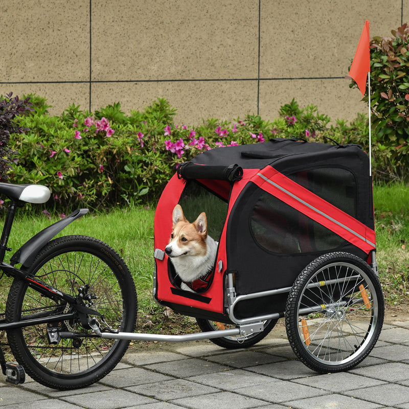 PawHut Pet Bicycle Trailer Dog Cat Bike Carrier Water Resistant Red Outdoor