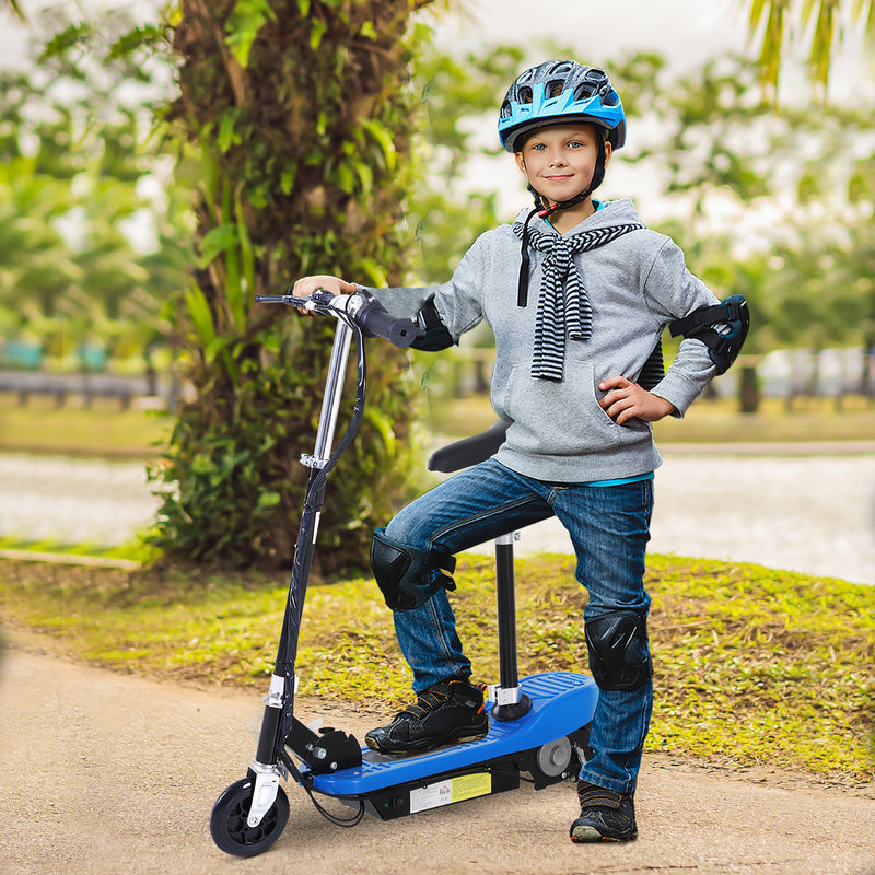 HOMCOM Kids Foldable Electric Powered Scooters 120W Toy w/ Brake Kickstand Blue