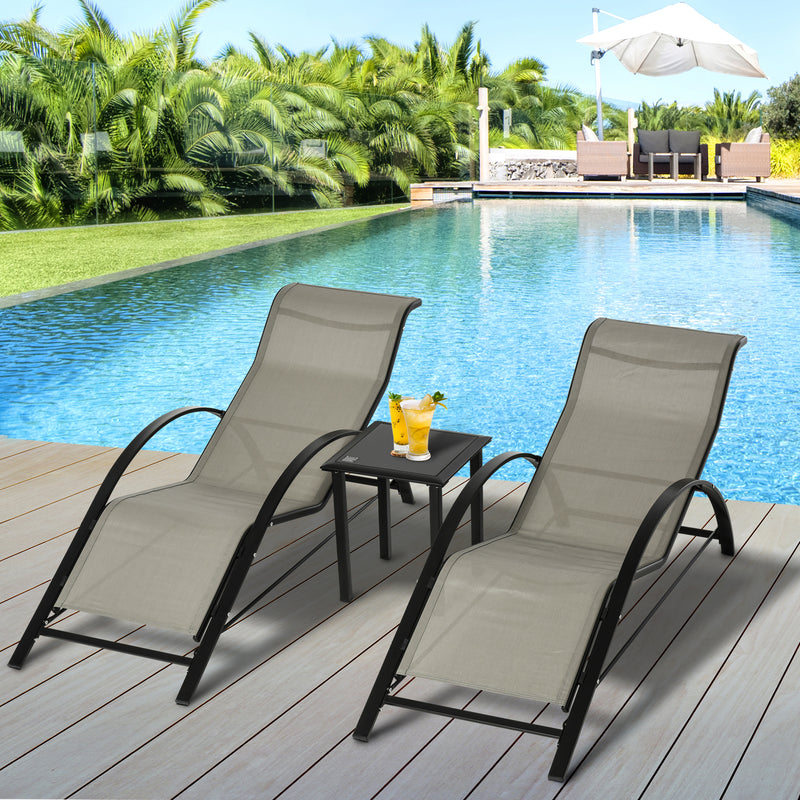 Outsunny 3 Pieces Lounge Chair Set Garden Sunbathing Chair w/ Table Grey