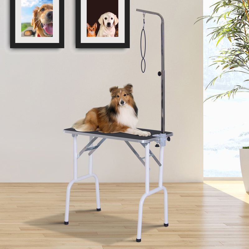 PawHut Foldable Dog Grooming Table Adjustable Arm for Small Dogs 81x49x80 cm