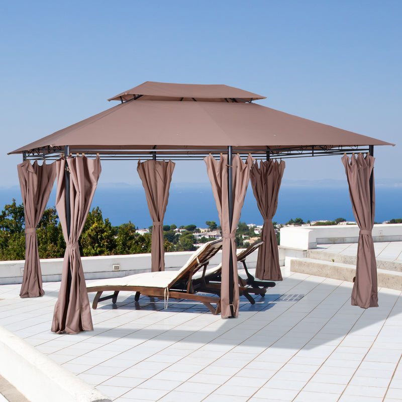 Outsunny 3 x 4m Outdoor 2-Tier Steel Frame Gazebo with Curtains Outdoor Backyard