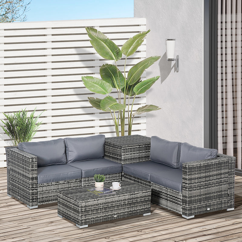 Outsunny 6Pcs Rattan Sofa Set Garden Sectional Garden Wicker Furniture Cushion