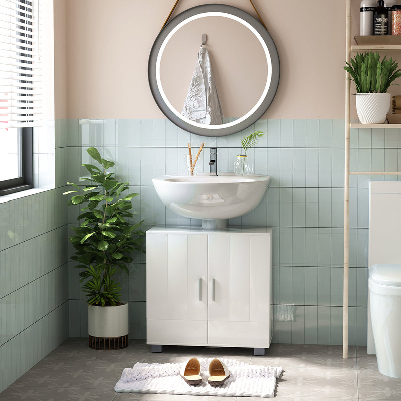 kleankin Bathroom Pedestal Under Sink Cabinet with Adjustable Shelf, White