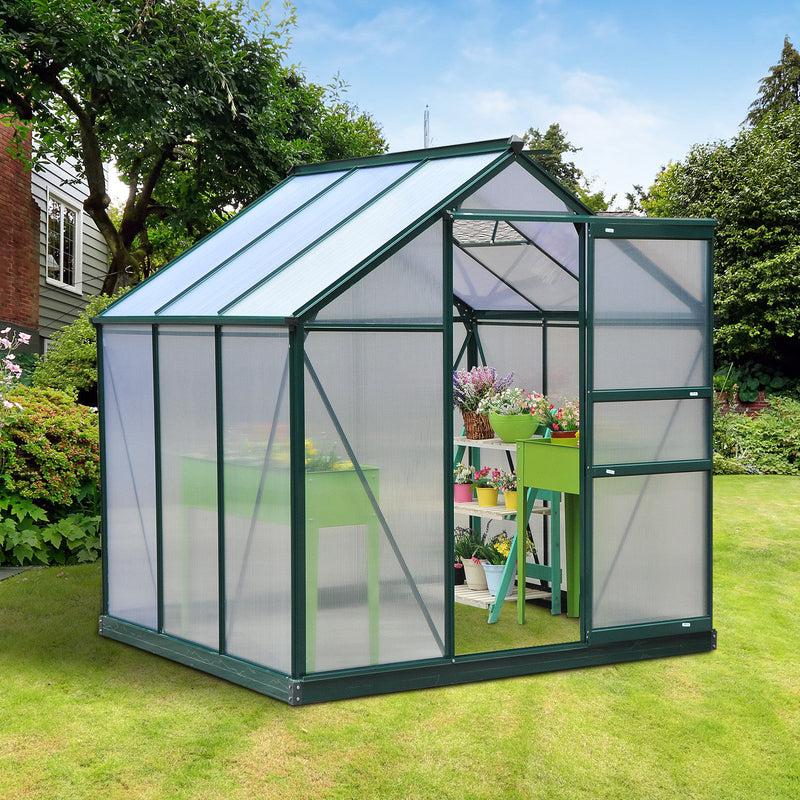 Outsunny 6x6ft Walk-In Polycarbonate Greenhouse Plant Grow Galvanized Aluminium