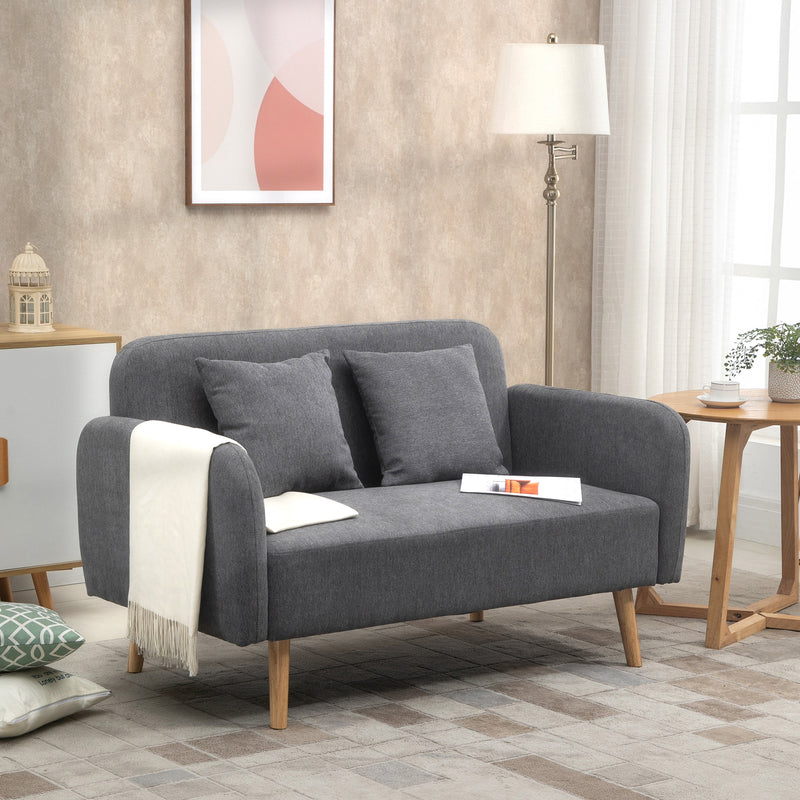 HOMCOM 2-Seat Loveseat Sofa Chenille Fabric Upholstered Couch Wood Legs, Grey