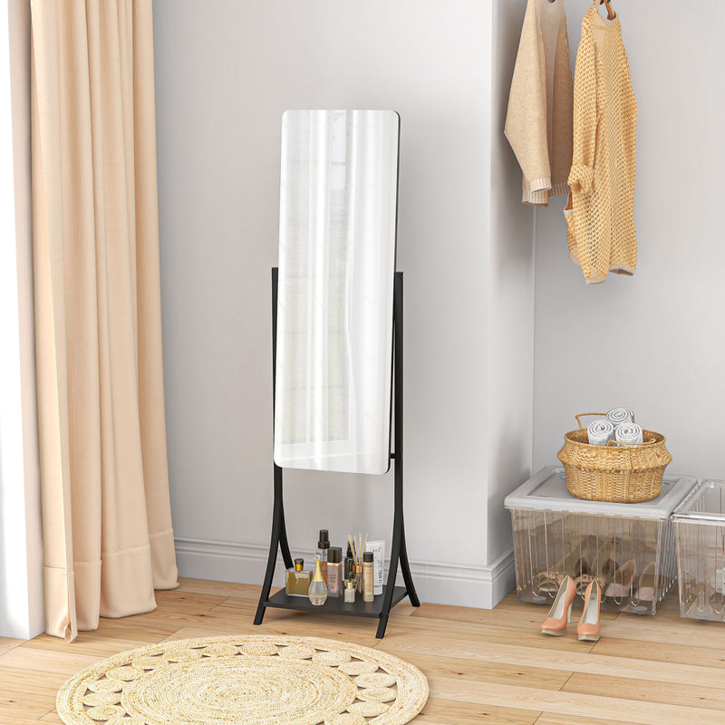 HOMCOM Freestanding Full Length Mirror Adjustable Full Body Mirror w/ Shelf