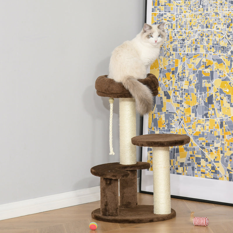 PawHut Cat Tree Scratcher Kitty Activity Center 2 Perch Sisal Rope Brown