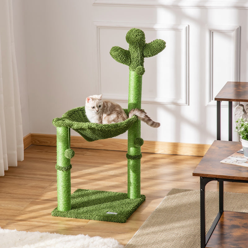 PawHut Cactus Cat Tree Tower Sisal Scratching Post with Hammock 40 x 40 x 96 cm