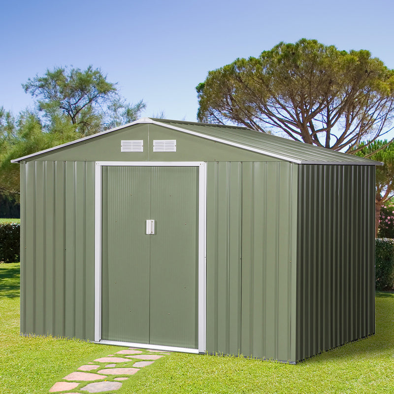 Outsunny 9 X 6FT Outdoor Storage Garden Shed Sliding Door Galvanised Metal Green