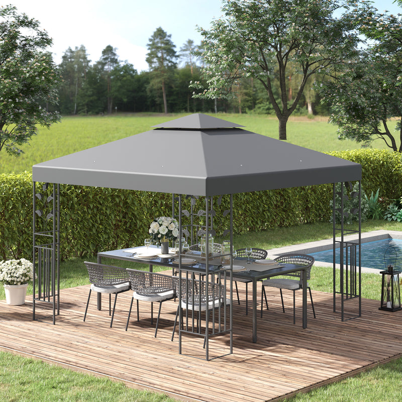 Outsunny 3m x 3m Outdoor Decorative Garden Gazebo Canopy Steel Frame - Grey