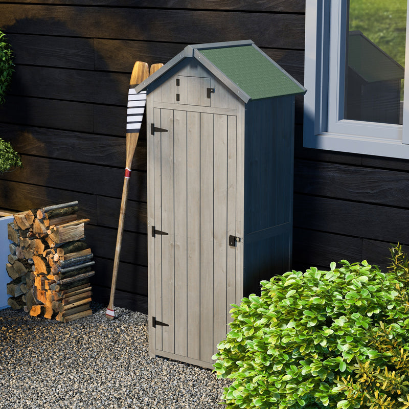 Outsunny Wooden Garden Storage Shed Tool Storage Box, 77 x 54 x 179 cm, Grey