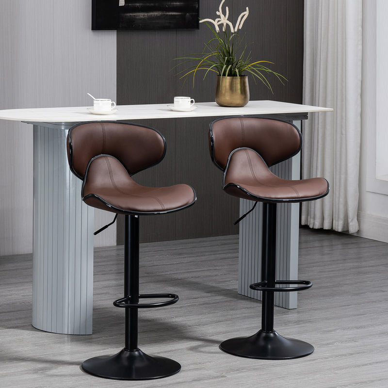 HOMCOM Brown Adjustable Swivel Bar Stools Set of 2, Barstools for Counter Bar