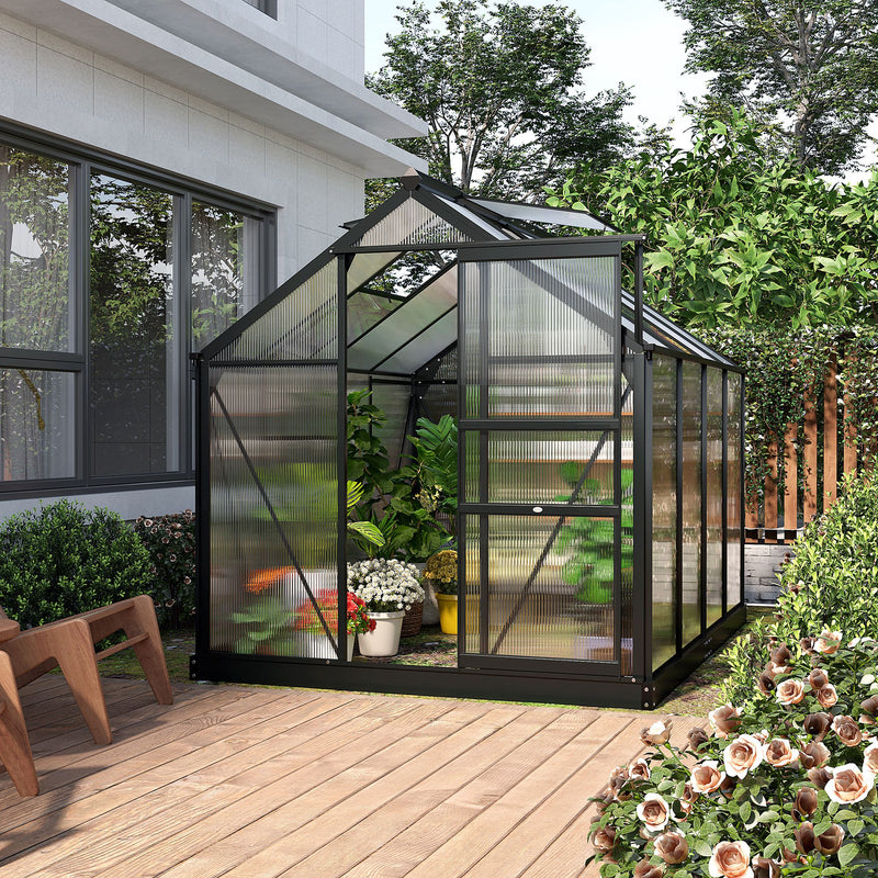 Outsunny 6x8ft Walk-In Polycarbonate Greenhouse Plant Grow Galvanized Aluminium