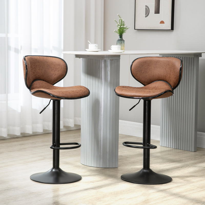 HOMCOM Bar Stool Set of 2 Microfiber Cloth Adjustable Armless Chairs Brown