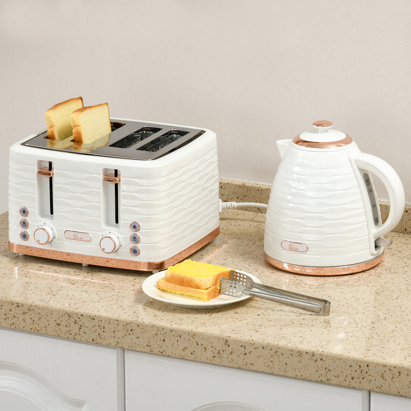 HOMCOM Kettle and Toaster Set 1.7L Rapid Boil Kettle & 4 Slice Toaster White