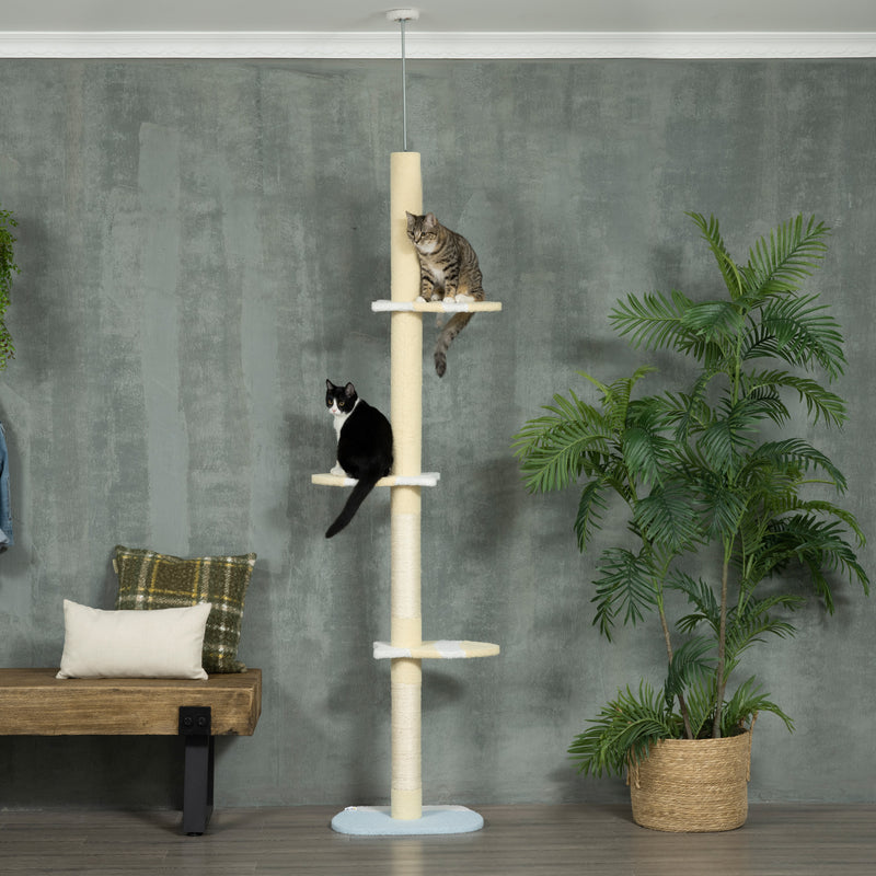 PawHut 260cm Height Adjustable Floor-To-Ceiling Cat Tower w/ Anti-Slip Kit