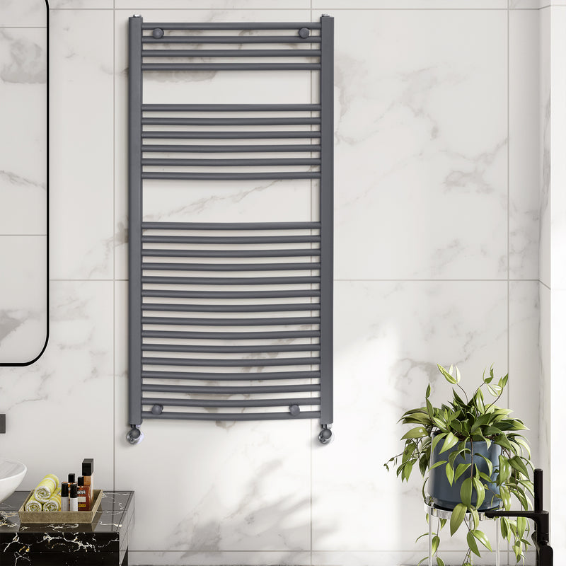 HOMCOM Heated Towel Rail, Hydronic Bathroom Ladder Radiator 600mm x 1200mm Grey