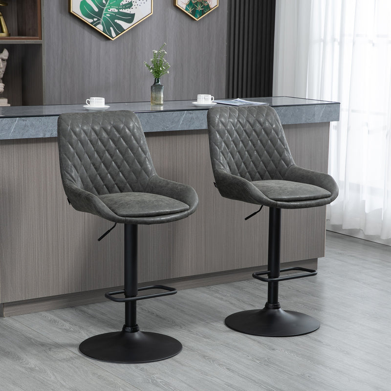 HOMCOM Bar Stools Set of 2, Adjustable Bar Chairs 360° Swivel for Kitchen Grey