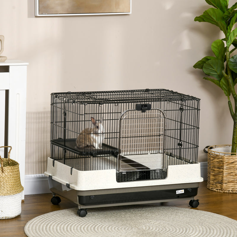 PawHut Small Pet Animal Cage w/ Metal Wire Top Platform Removable Tray 4 Wheels