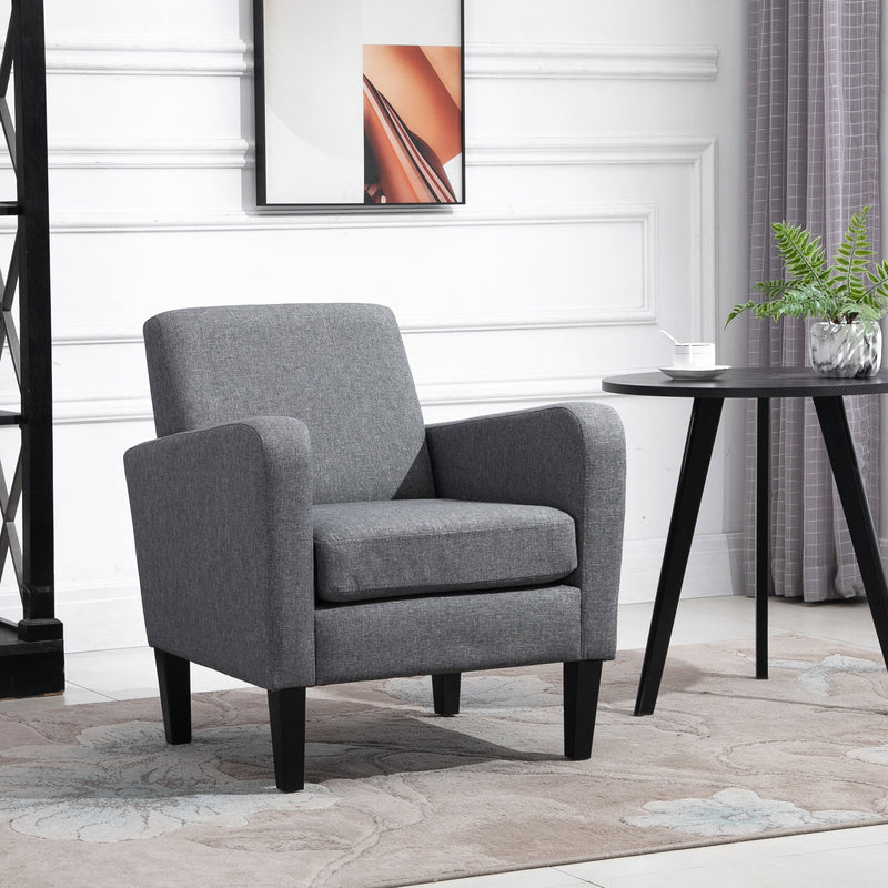 HOMCOM Linen Modern-Curved Armchair Accent Seat w/ Thick Cushion Wood Legs Grey