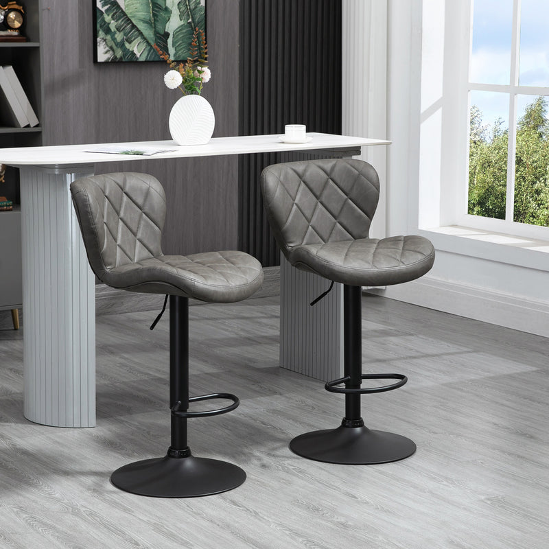 HOMCOM Adjustable Height Bar Stools Set of 2, Swivel Barstools Dark Grey