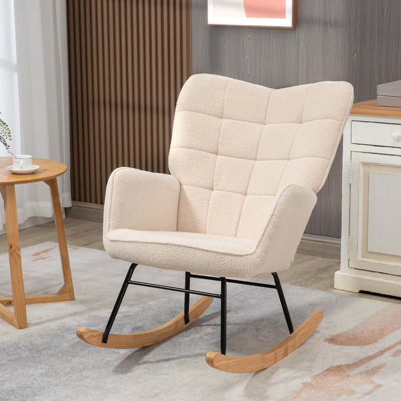 HOMCOM Wingback Rocking Chair for Nursing w/ Steel Frame and Wooden Base Beige