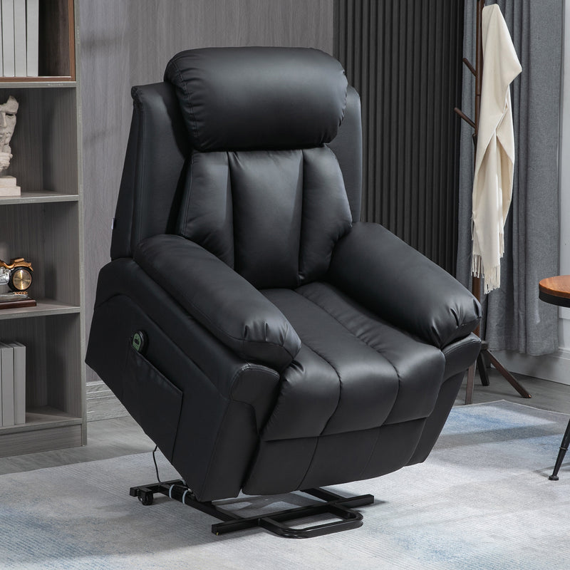 HOMCOM PU Leather Electric Recliner Mobility Lift&Rise Overstuffed Design Black