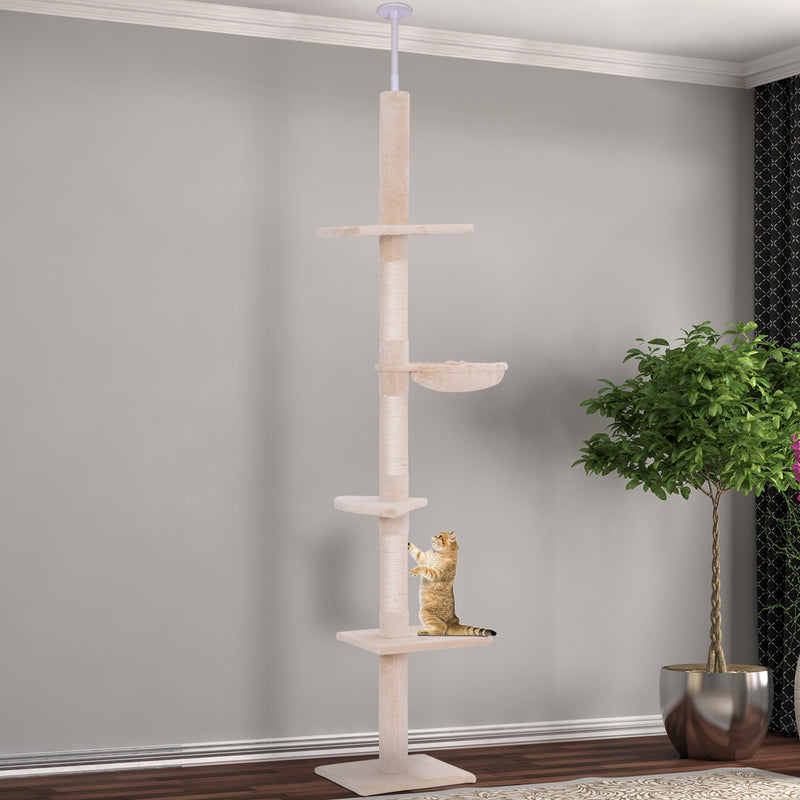 PawHut Floor to Ceiling Cat Tree for Indoor Cats 5-Tier Kitty Tower Beige