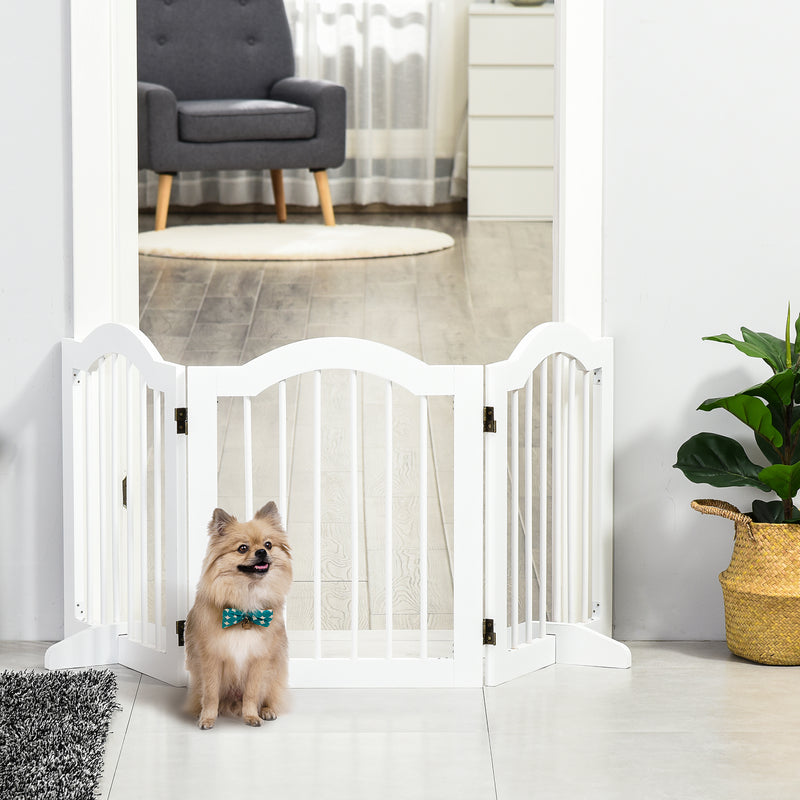 PawHut Freestanding Pet Gate Safety Barrier 3 Pannel w/ Support Feet White