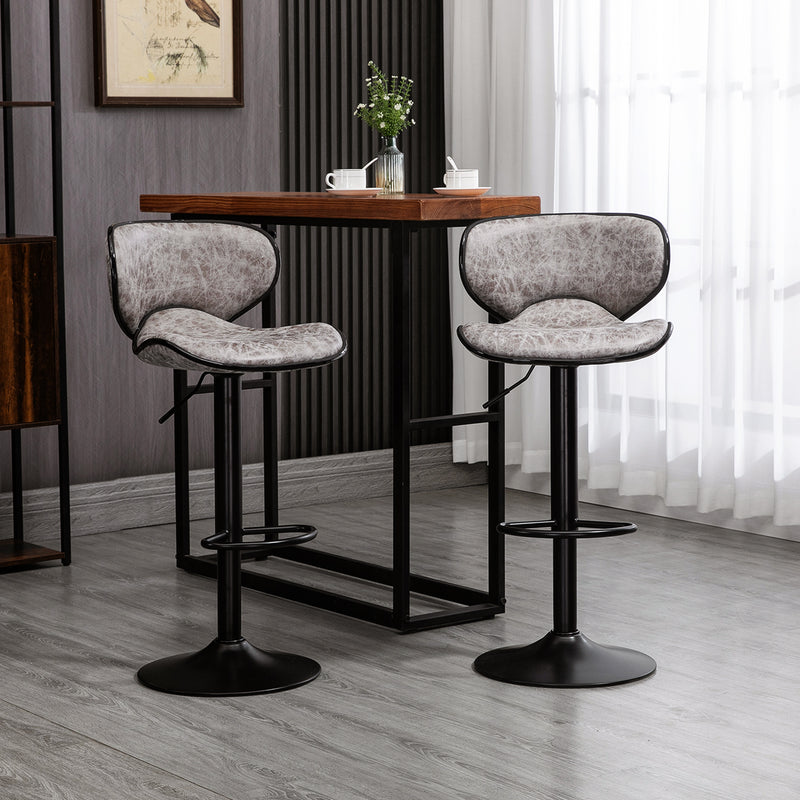 HOMCOM Bar Stool Set of 2 Microfiber Cloth Adjustable Armless Chairs Grey