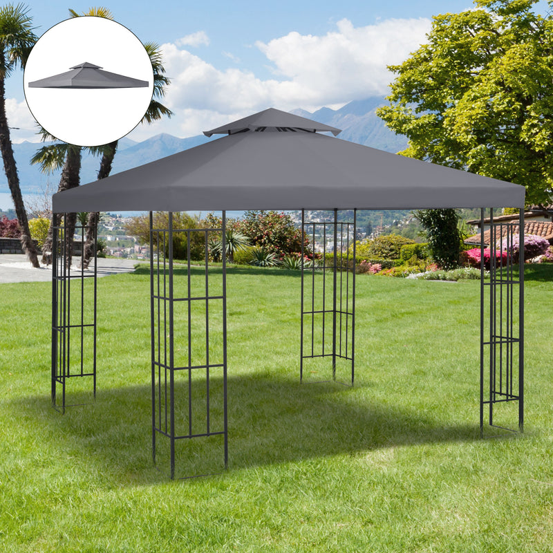 Outsunny 3(m) 2 Tier Garden Gazebo Top Cover Replacement Canopy Roof Deep Grey