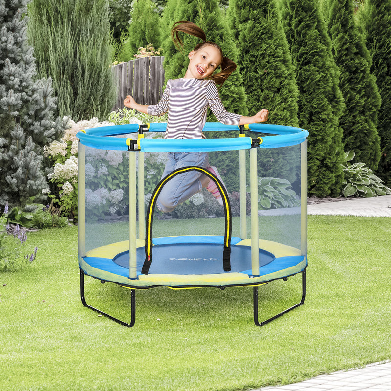 ZONEKIZ 55" Kids Trampoline with Enclosure Net for Toddler 1-6 Years Blue