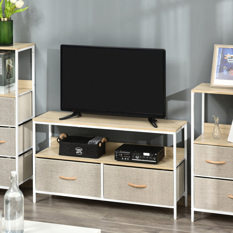 HOMCOM TV Cabinet, TV Console Unit with 2 Foldable Linen Drawers Maple Colour