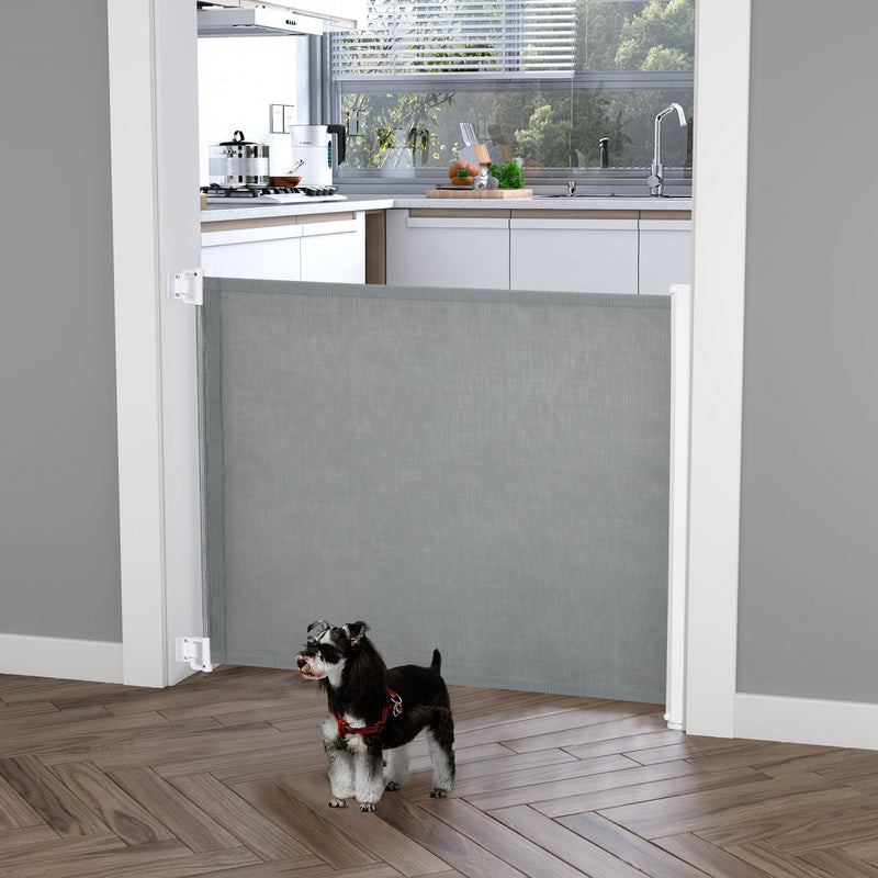 PawHut Retractable Safety Gate Pet Guard Battier for Doorways, Hallways - Grey