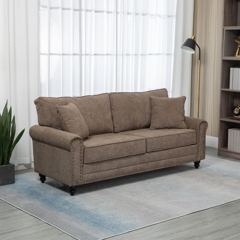 HOMCOM Fabric Sofa 2 Seater Sofa for Living Room Loveseat w/ Throw Pillow Brown