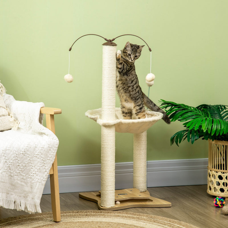 PawHut Cat Tree for Indoor Cats w/ Scratching Posts Hammock, Toy Ball - Beige