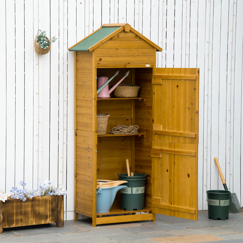 Outsunny Wood Garden Storage Shed Tool Cabinet w/ Roof, 191.5x79x49cm, Natural